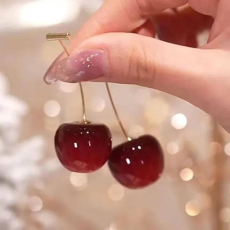 Stainless Steel Sweet Red Cherry Earrings