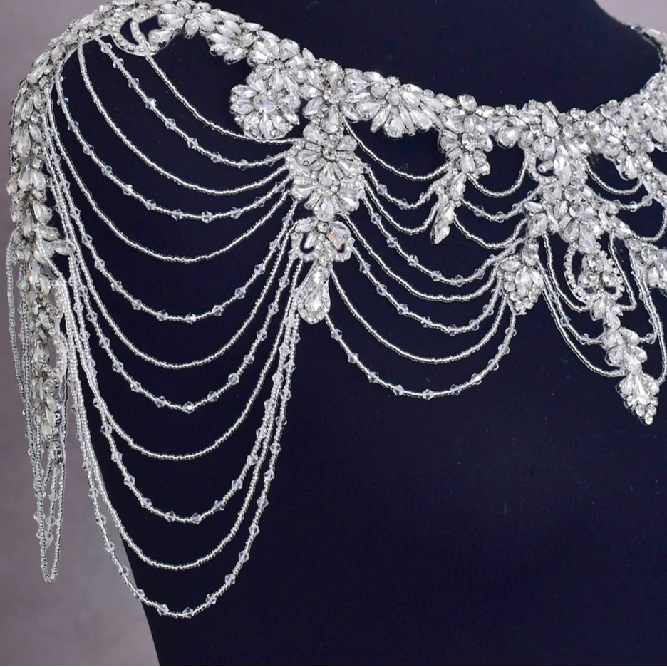 Bridal Shoulder Necklace Jewelry, Bridal Shawl Rhinestone Crystal Tassel Wedding Jacket Bolero