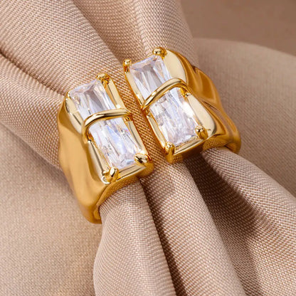 Gold Plated Stainless Steel Cubic Zircon Opening Ring