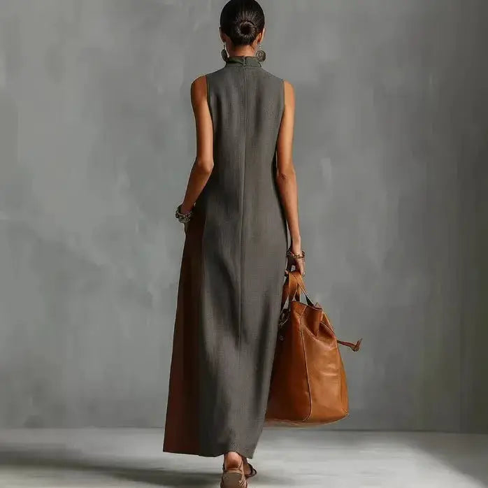 Bohemian Women's Long Dress Summer Color Block Beach Tank Dress Loose Casual High Neck Cutout Maxi Dresses Streetwear Colthing by Adornity