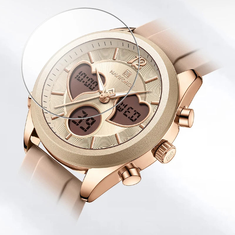 Women Silicone Wristwatch - Dual Display Heart Shape Luxury Analog Digital Watch