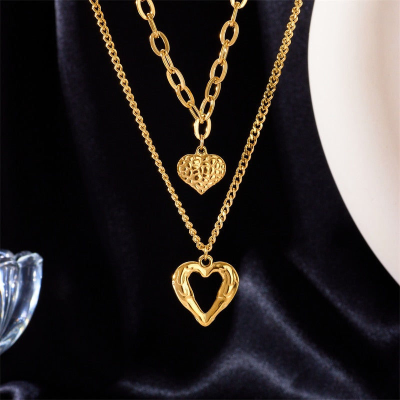 Gold Stainless Steel Heart Pendant Necklace