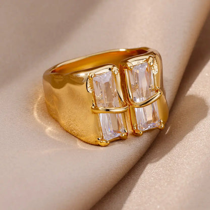 Gold Plated Stainless Steel Cubic Zircon Opening Ring