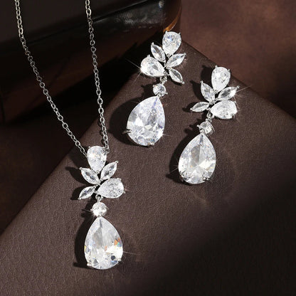 Classic Water Drop Zirconia Pendant Earrings Necklace Jewelry Set