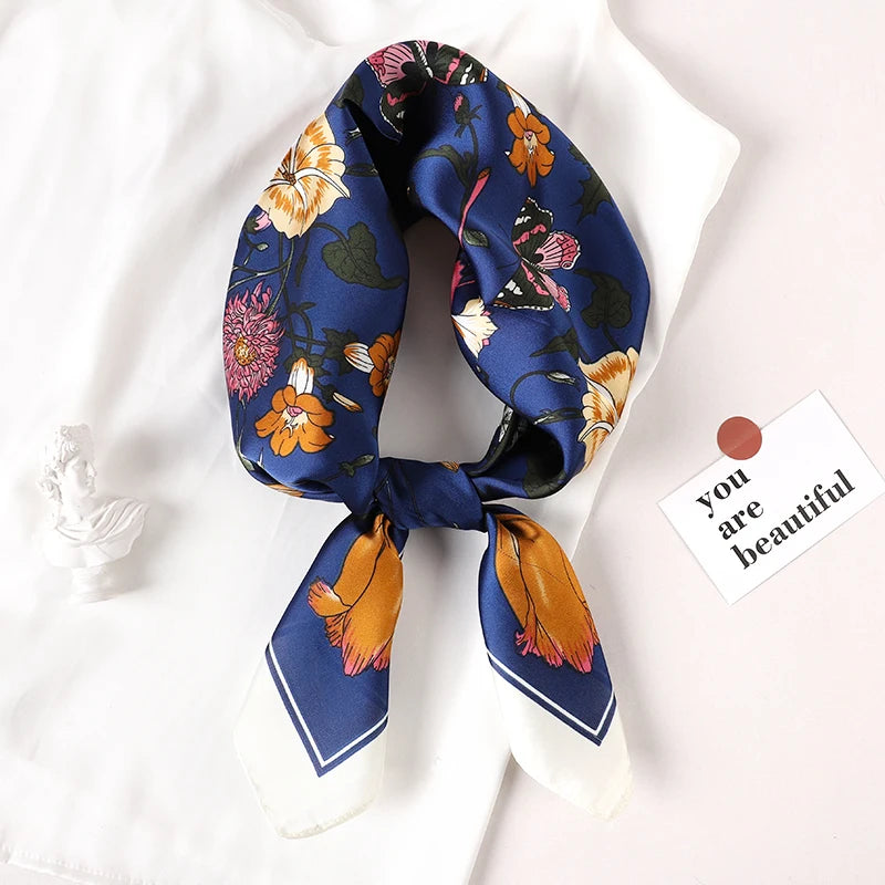 Luxury Silk Satin Scarf for Women - Printed Shawl Bandana 70x70cm