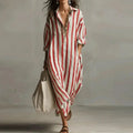 Vintage Printed Maxi Dresses For Women Casual Striped Printed Loose Beach Holiday Long Dresses For Women Party Dress Boho by Adornity