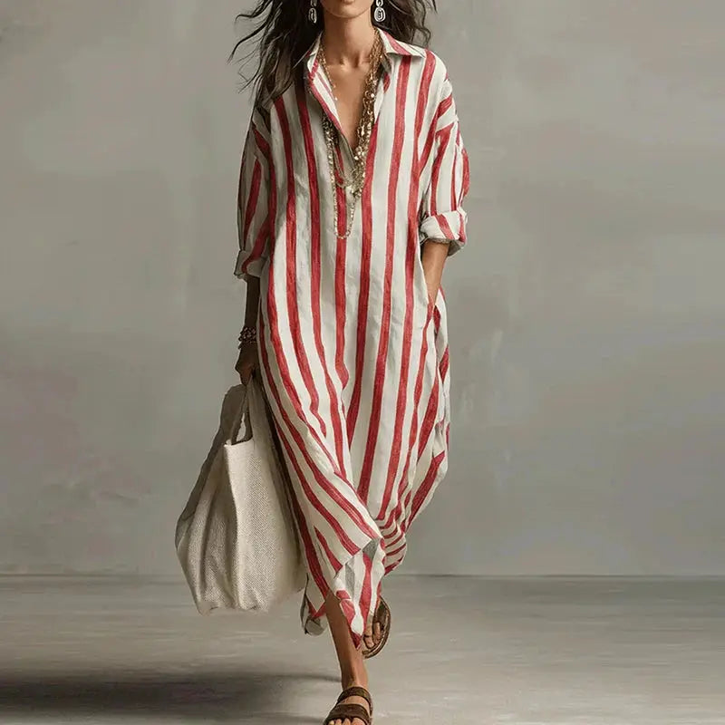 Vintage Printed Maxi Dresses For Women Casual Striped Printed Loose Beach Holiday Long Dresses For Women Party Dress Boho by Adornity