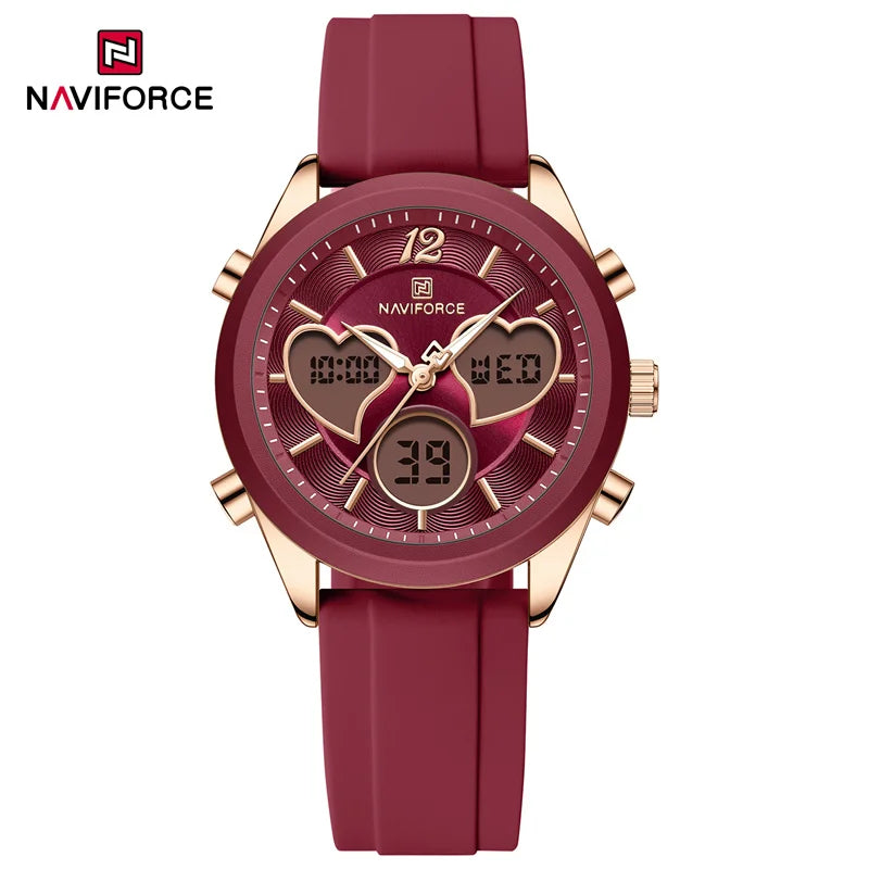 Women Silicone Wristwatch - Dual Display Heart Shape Luxury Analog Digital Watch