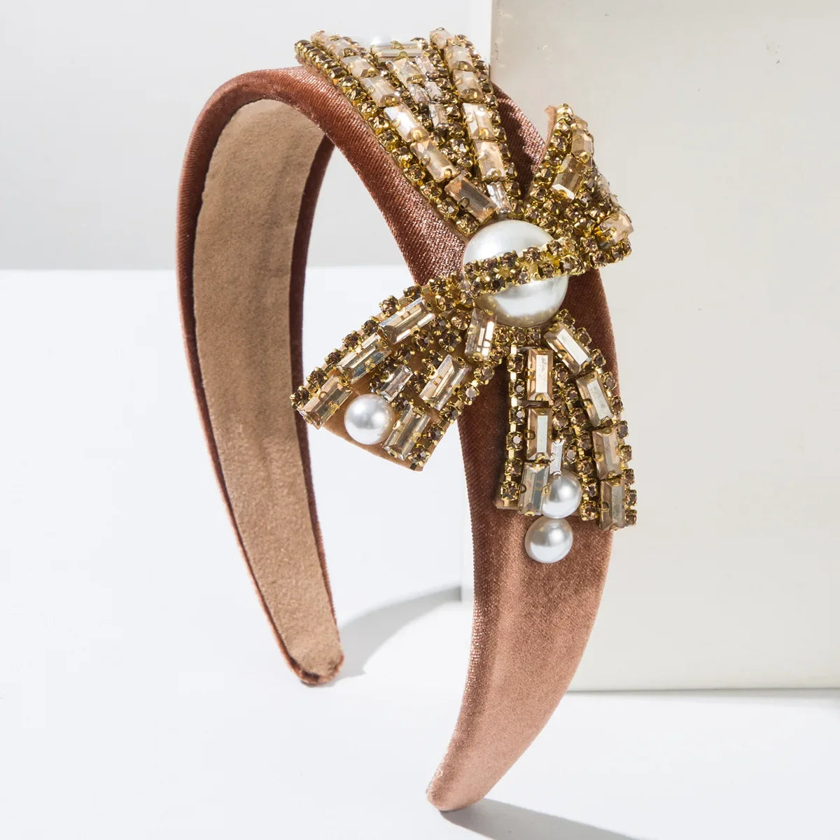 Diamond Bow Headband - Flannel Fabric Rhinestone Band