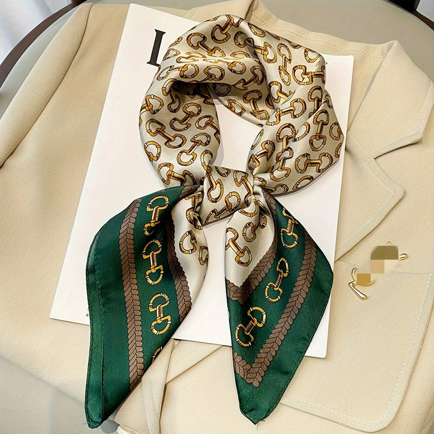 Luxury Women Leopard Print Square Hijab Scarf Imitation Silk Green Small Neck Scarf Stylish Casual Headscarf