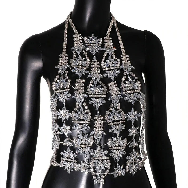 Sparkling Rhinestone Bra Chain Glitter Jewelry Crystal Body Chain Bralette