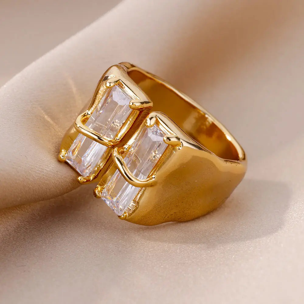 Gold Plated Stainless Steel Cubic Zircon Opening Ring