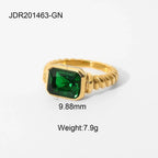 Uworld Retro Green Zircon Ring 18k Gold Color Plated Stainless Steel Round Ring Can be Stacked as a Gift for Women's Accessories by Adornity