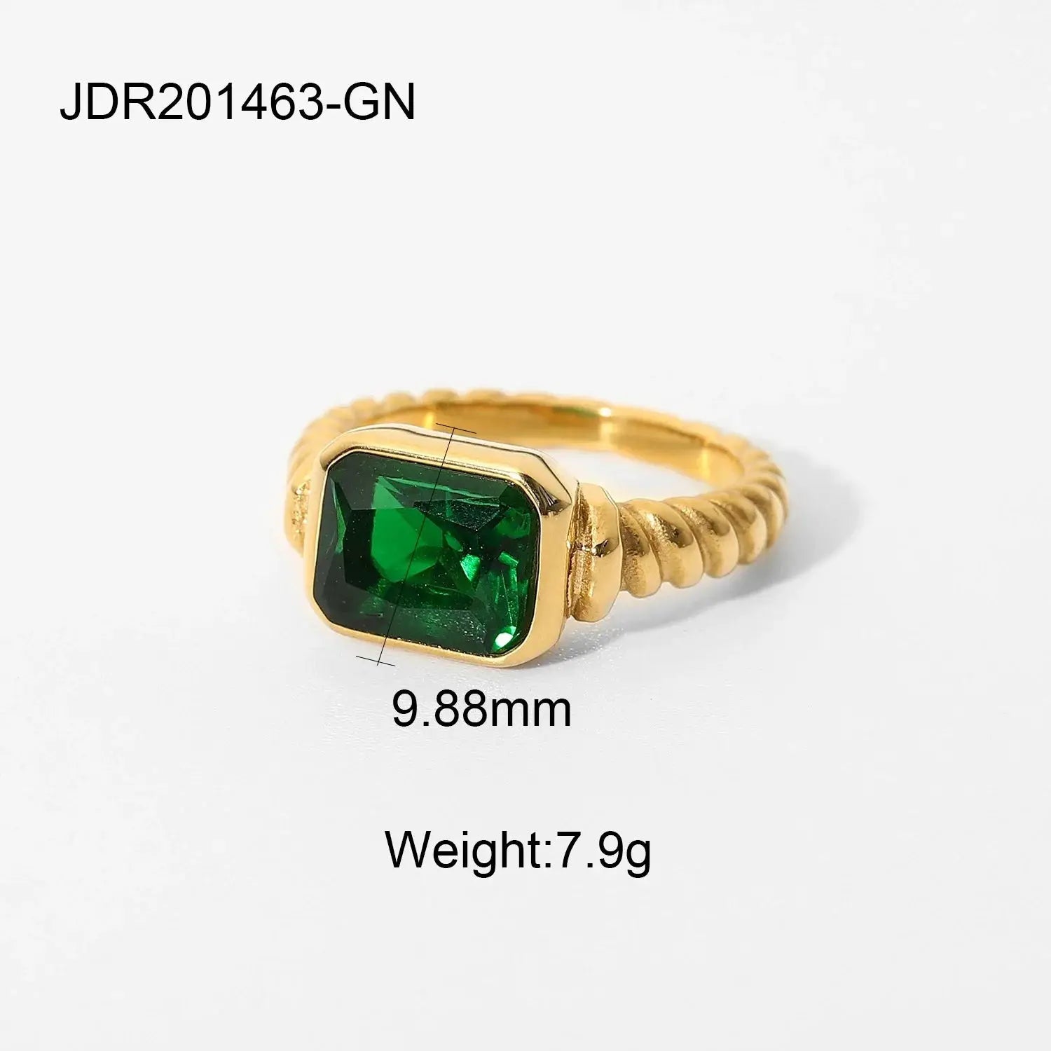 Uworld Retro Green Zircon Ring 18k Gold Color Plated Stainless Steel Round Ring Can be Stacked as a Gift for Women's Accessories by Adornity
