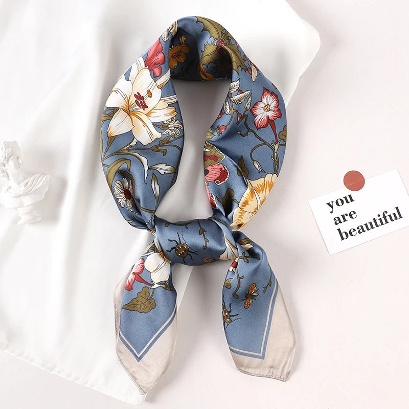 Luxury Silk Satin Scarf for Women - Printed Shawl Bandana 70x70cm