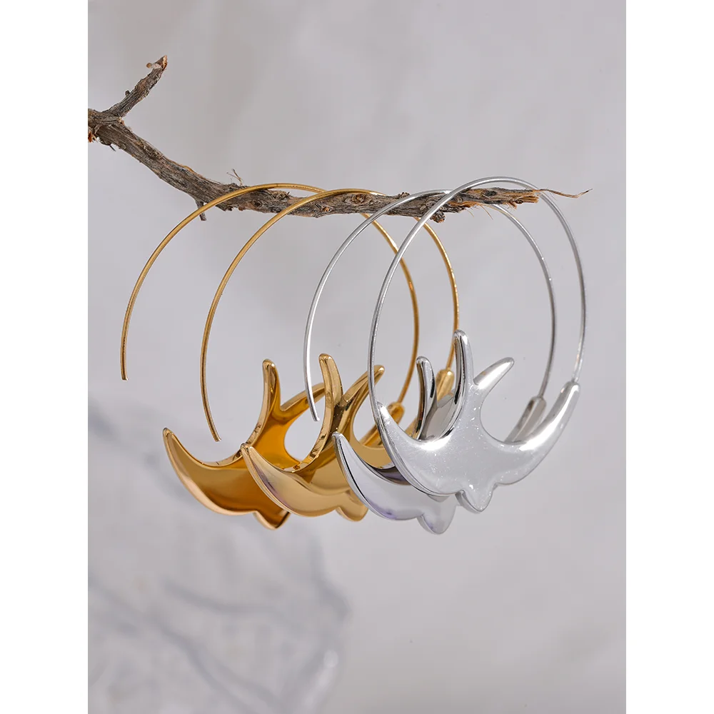 Stainless Steel Swallow Bird Thin Hoop Earrings - Minimalist Allergy-Preventing Jewelry