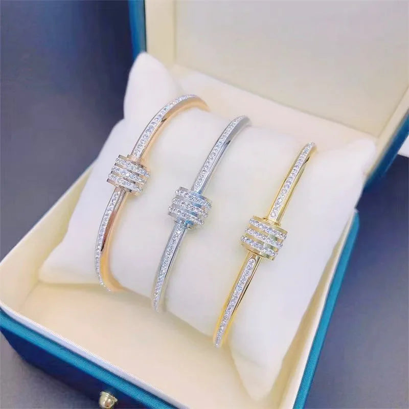 Gold Plated Crystal Bangle Bracelet - Luxury Handmade Stainless Steel Jewelry