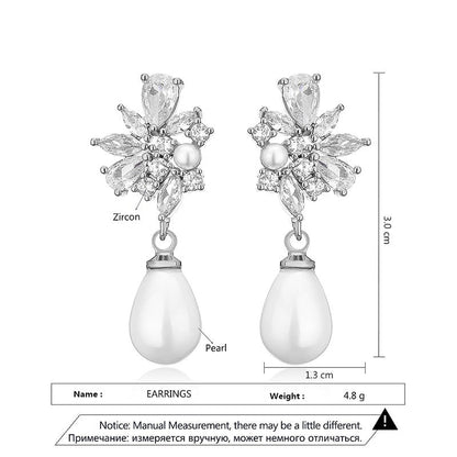 Cubic Zirconia Pearl Bridal Drop Earrings