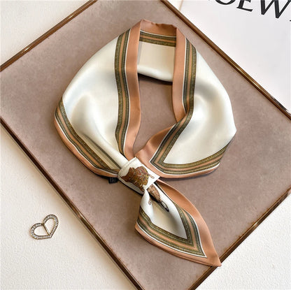 Luxury Spring Summer Ear Silk Scarf Women Striped Print Neckerchief Wrist Towel Korean Style Tie Bag Band Ladies Neck Scarf 2023