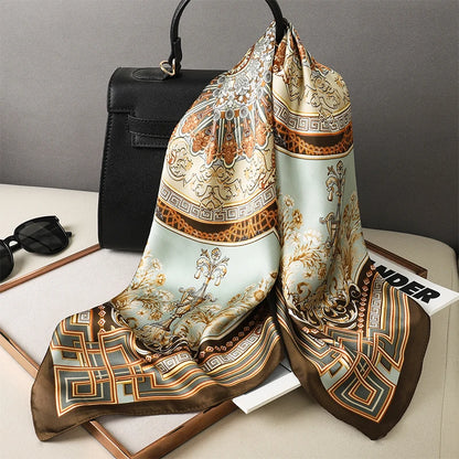 Luxury Silk Satin Scarf for Women - Printed Shawl Bandana 70x70cm