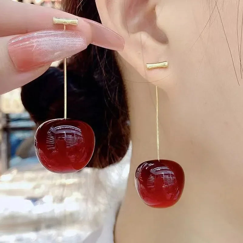 Stainless Steel Sweet Red Cherry Earrings