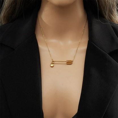 Gold Stainless Steel Paperclip Ball Pendant Necklace