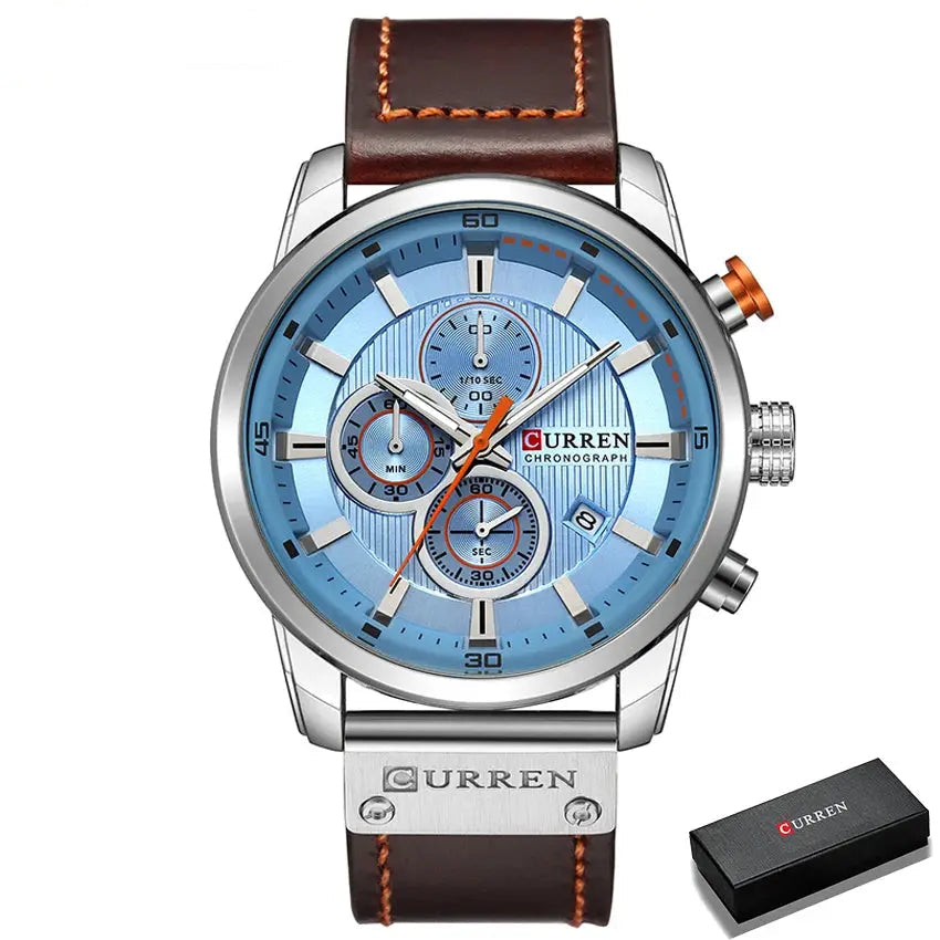CURREN 8291 Mens Quartz Chronograph Watch Casual Leather Military Sport Fashion Gentleman Wristwatch by Adornity