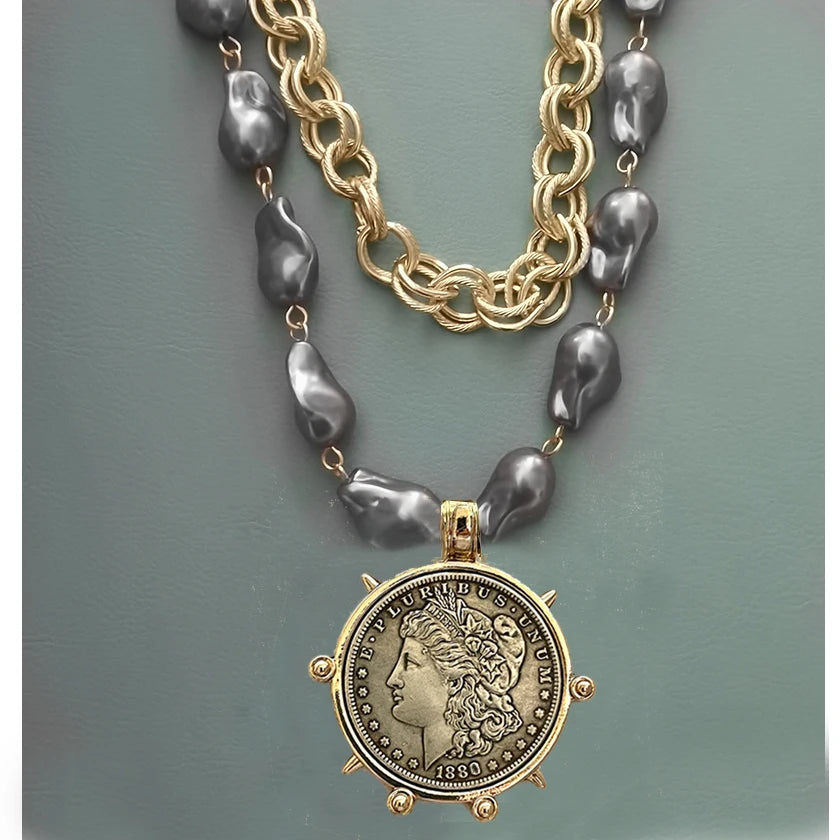 Coin Pendant Necklace - Large British Penny Collectibles Charm With Figaro Chain