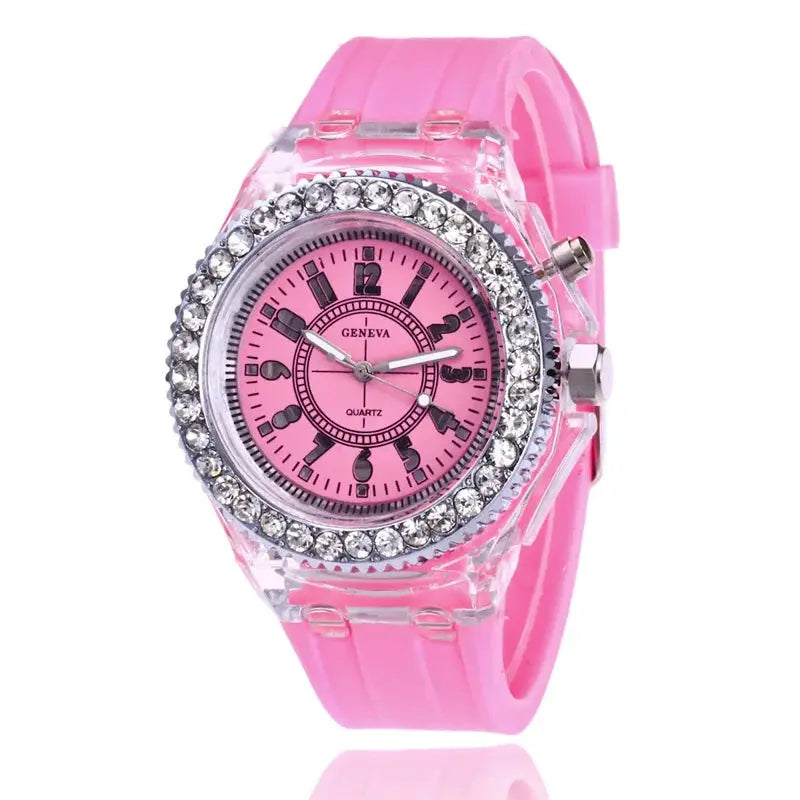 LED Light Flash Luminous Watches Women Men Boys Girls Silicone Wrist Watch Fashion Rhinestone Clock Kids Children Relogio Saati by Adornity
