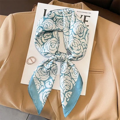 Luxury Silk Satin Scarf for Women - Printed Shawl Bandana 70x70cm