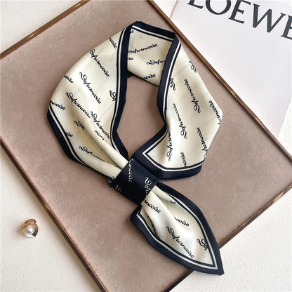 Luxury Spring Summer Ear Silk Scarf Women Striped Print Neckerchief Wrist Towel Korean Style Tie Bag Band Ladies Neck Scarf 2023