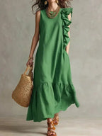 Women's Summer Irregular Ruffled Sleeveless Dress Casual Round Neck Solid Color Loose Long Dress Vestidos De Fiesta Elegantes by Adornity