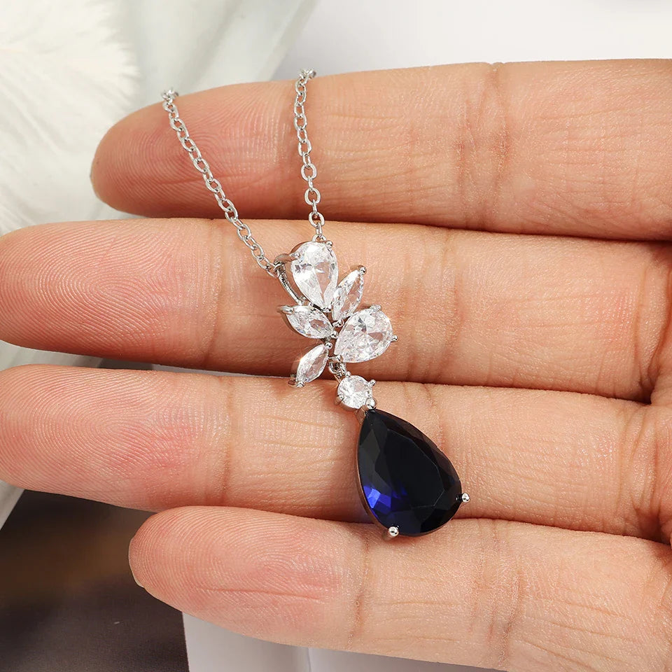 Classic Water Drop Zirconia Pendant Earrings Necklace Jewelry Set