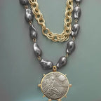 Coin Pendant Necklace - Large British Penny Collectibles Charm With Figaro Chain by Adornity