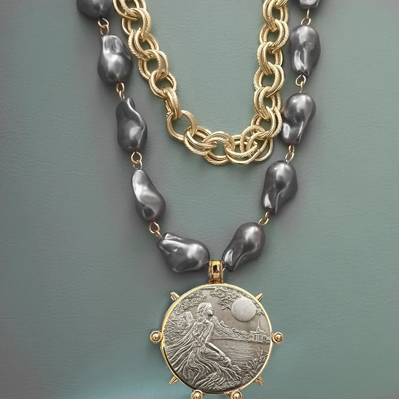 Coin Pendant Necklace - Large British Penny Collectibles Charm With Figaro Chain