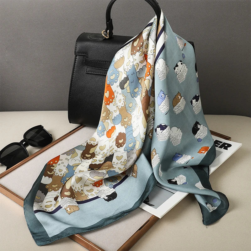 Luxury Silk Satin Scarf for Women - Printed Shawl Bandana 70x70cm