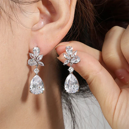 Classic Water Drop Zirconia Pendant Earrings Necklace Jewelry Set