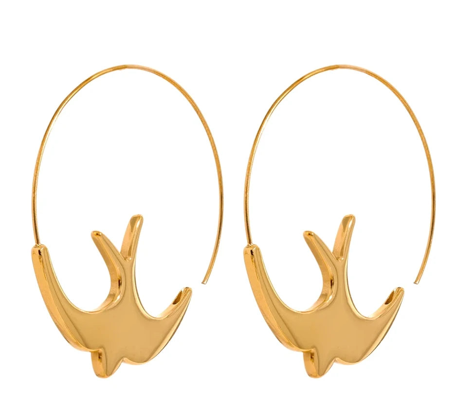 Stainless Steel Swallow Bird Thin Hoop Earrings - Minimalist Allergy-Preventing Jewelry