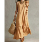 Women's Summer Irregular Ruffled Sleeveless Dress Casual Round Neck Solid Color Loose Long Dress Vestidos De Fiesta Elegantes by Adornity