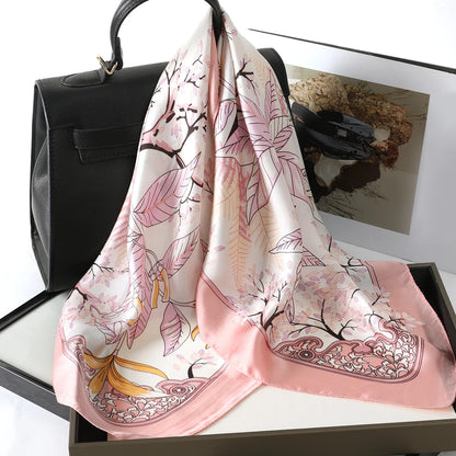 Luxury Silk Satin Scarf for Women - Printed Shawl Bandana 70x70cm