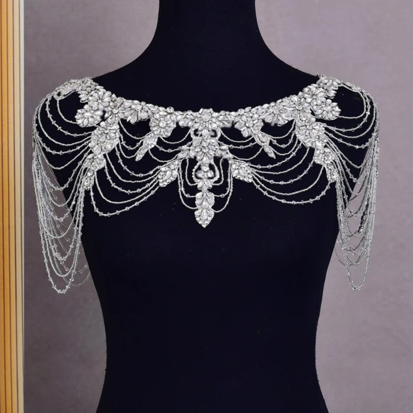 Bridal Shoulder Necklace Jewelry, Bridal Shawl Rhinestone Crystal Tassel Wedding Jacket Bolero