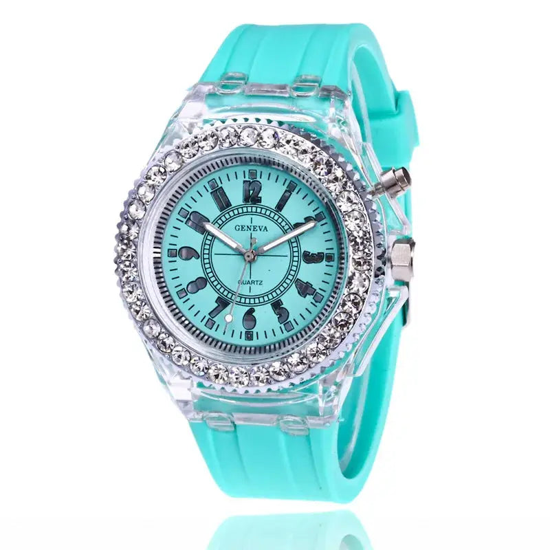 LED Light Flash Luminous Watches Women Men Boys Girls Silicone Wrist Watch Fashion Rhinestone Clock Kids Children Relogio Saati by Adornity