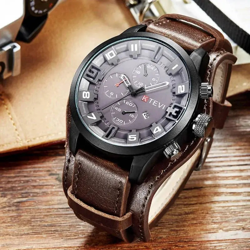 Retro Men's Watches High-end Luxury Man Watch PU Leather Strap Date Business Quartz Watch Big Dial Military tactical Wristwatch by Adornity