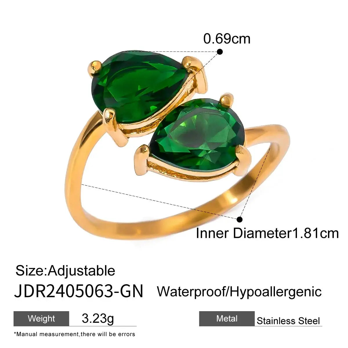 Uworld Retro Green Zircon Ring 18k Gold Color Plated Stainless Steel Round Ring Can be Stacked as a Gift for Women's Accessories by Adornity