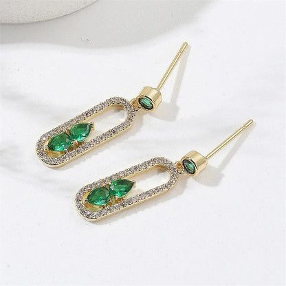 Elegant Green Zircon Oval Drop Earrings