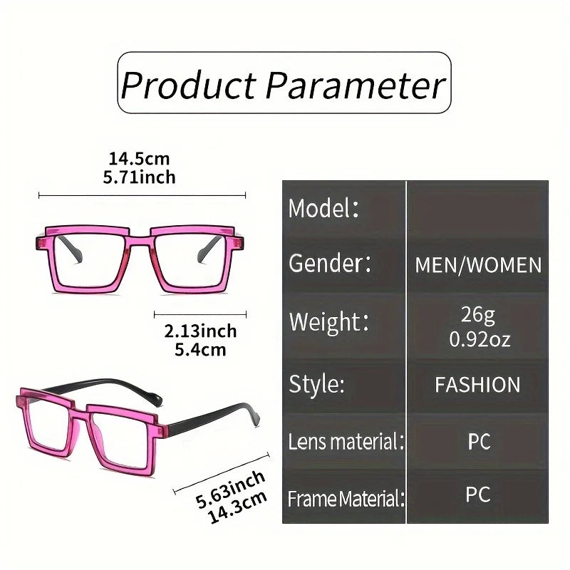 Anime Cosplay Glasses - Square Frame Clear Lens Candy Color Eyewear For Men & Women