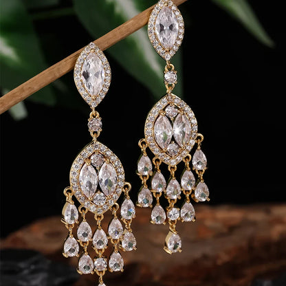 Luxury Marquise Zircon Drop Earrings, AAA Cubic Zirconia Jewelry