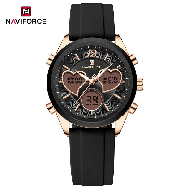 Women Silicone Wristwatch - Dual Display Heart Shape Luxury Analog Digital Watch