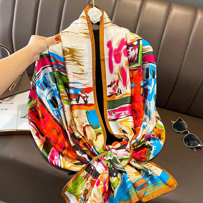 Elegant 180x90 Cm Large Printed Silk Scarf Shawl