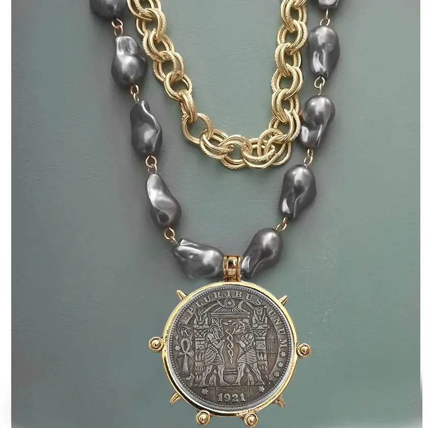 Coin Pendant Necklace - Large British Penny Collectibles Charm With Figaro Chain by Adornity